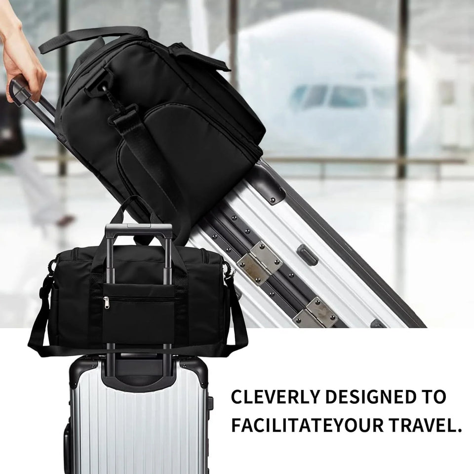 Travel Duffel Bag with Shoes Compartment Sports Gym Bag for Men and Women, Overnight Bag Weekender Bag Training Handbag Yoga Bag - Black