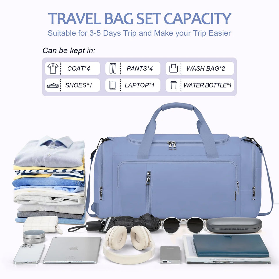 Gym Duffle Bag Backpack Waterproof Sports Duffel Bags Travel Weekender Bag for Men Women Overnight Bag with Shoes Compartment Blue