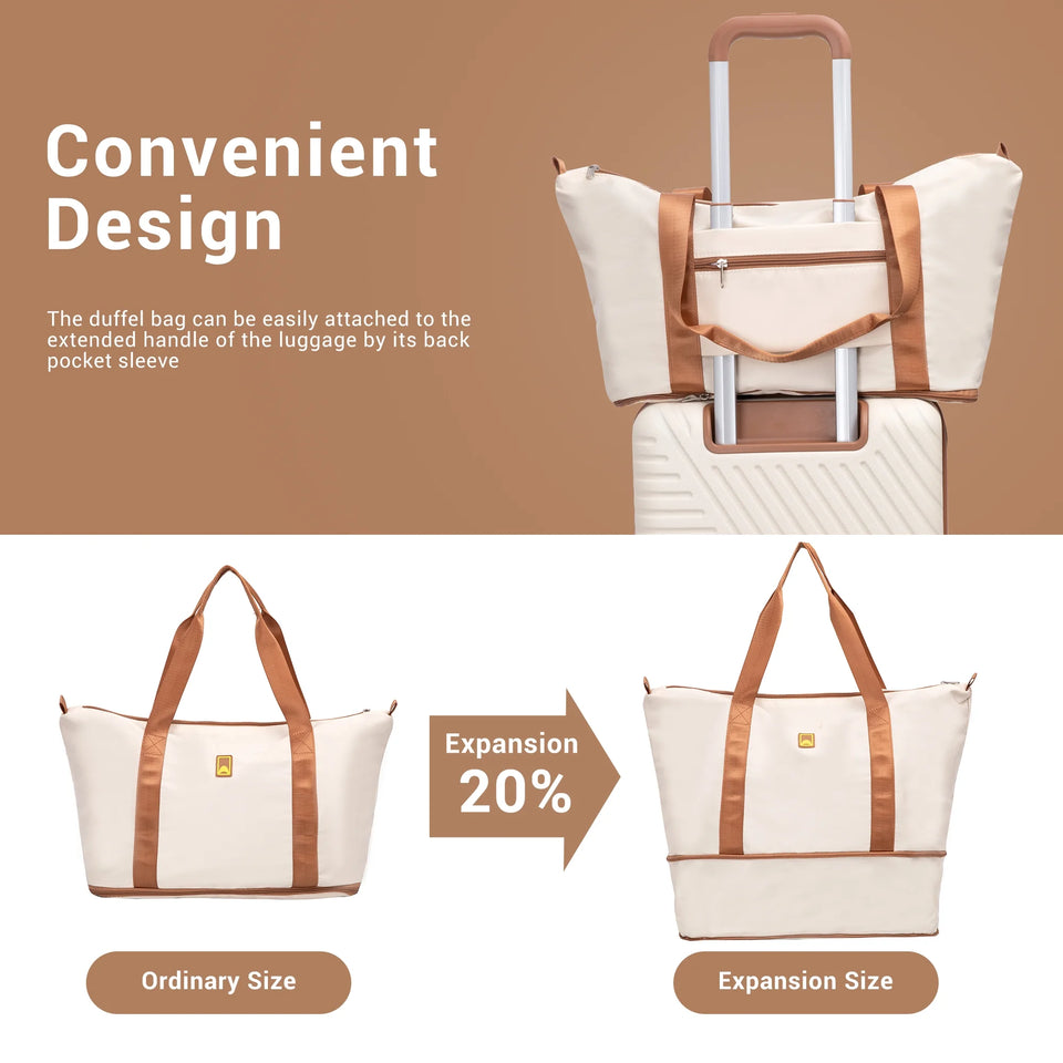 3 Piece Carry-On Luggage Sets, Hardside Suitcase Set with Spinner Wheels, Portable Travel Bag and Toiletry Bag, White