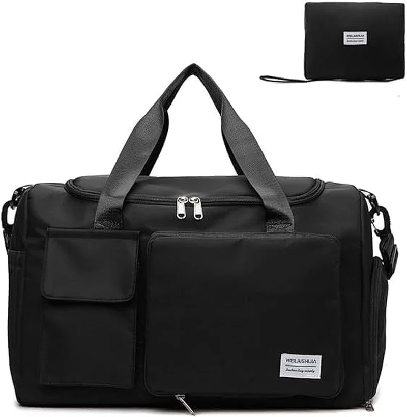 Travel Duffel Bag with Shoes Compartment Sports Gym Bag for Men and Women, Overnight Bag Weekender Bag Training Handbag Yoga Bag - Black