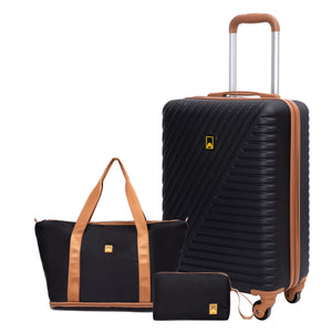 3 Piece Carry-On Luggage Sets, Hardside Suitcase Set with Spinner Wheels, Portable Travel Bag and Toiletry Bag, Black