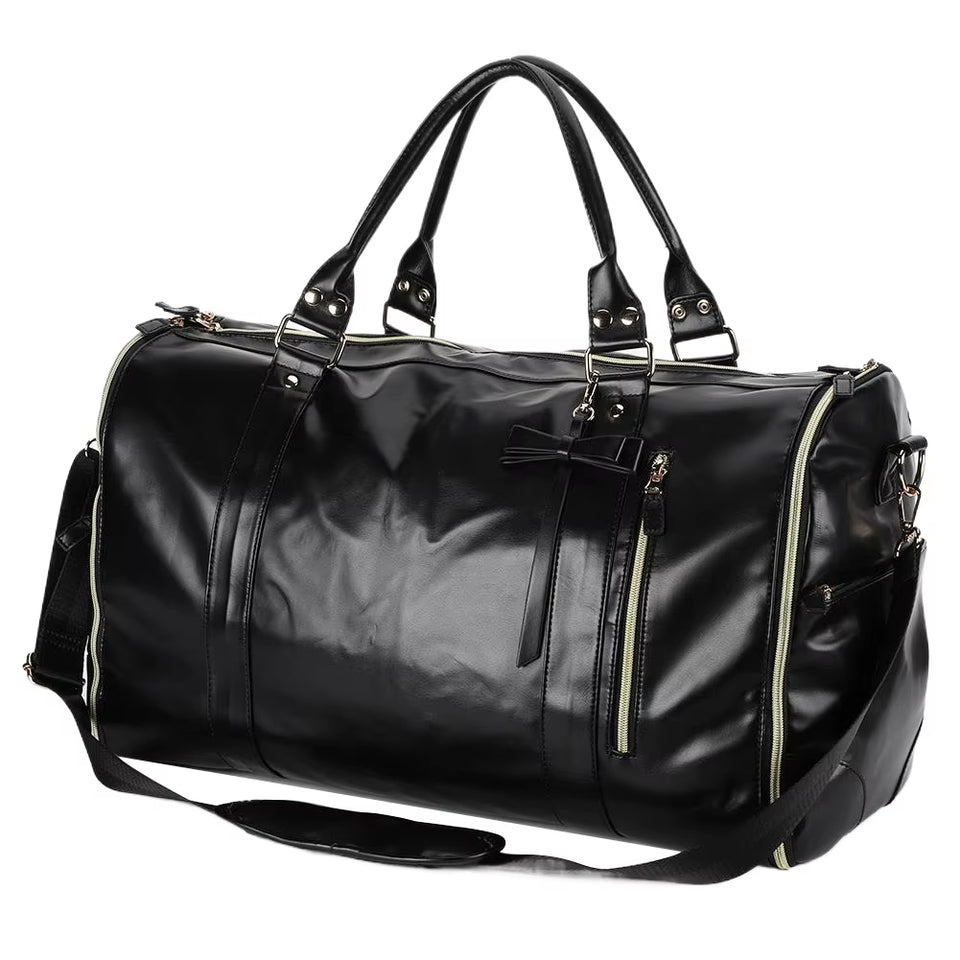 Travel Garment Bag Convertible Garment Duffle Bag Multi-Pockets Suit Travel Bag Foldable PU Leather Duffle Bag for Men Women