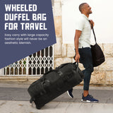 90L Foldable Rolling Duffel Bag with Wheels, Extra Large 34 Inch Travel Duffel Bag with Shoulder Strap for Travel Camping Sports, Waterproof Large Gym Bag, Travel Backpack for Men Women, Black