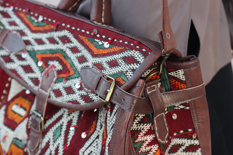 Kilim Duffle Bag, Leather Duffle Bag, Duffle Weekender Bag, Kilim Bag Clearance, Handmade Rug Bag, Duffle Boho Chic Bag, Weekender Bag Kilim