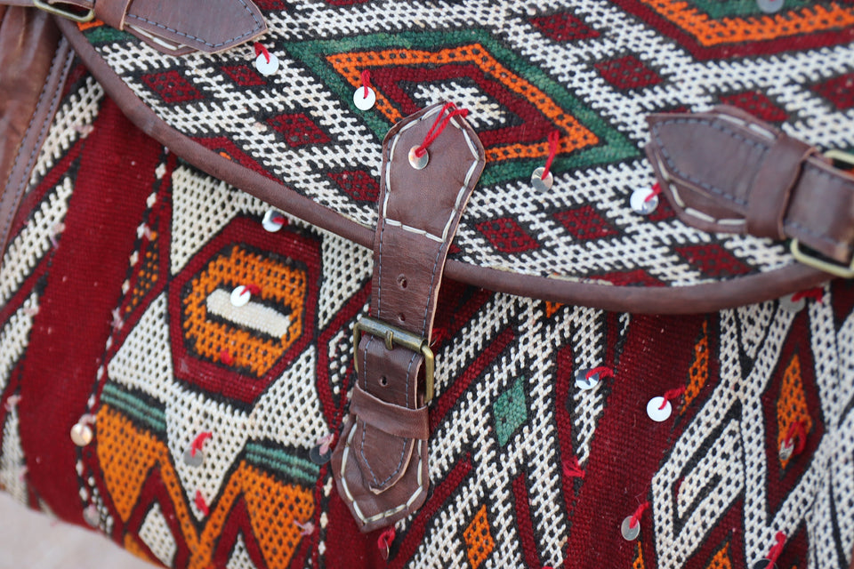 Kilim Duffle Bag, Leather Duffle Bag, Duffle Weekender Bag, Kilim Bag Clearance, Handmade Rug Bag, Duffle Boho Chic Bag, Weekender Bag Kilim