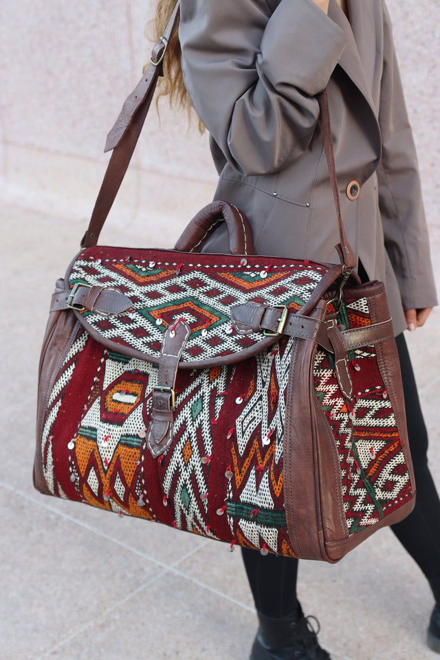 Kilim Duffle Bag, Leather Duffle Bag, Duffle Weekender Bag, Kilim Bag Clearance, Handmade Rug Bag, Duffle Boho Chic Bag, Weekender Bag Kilim