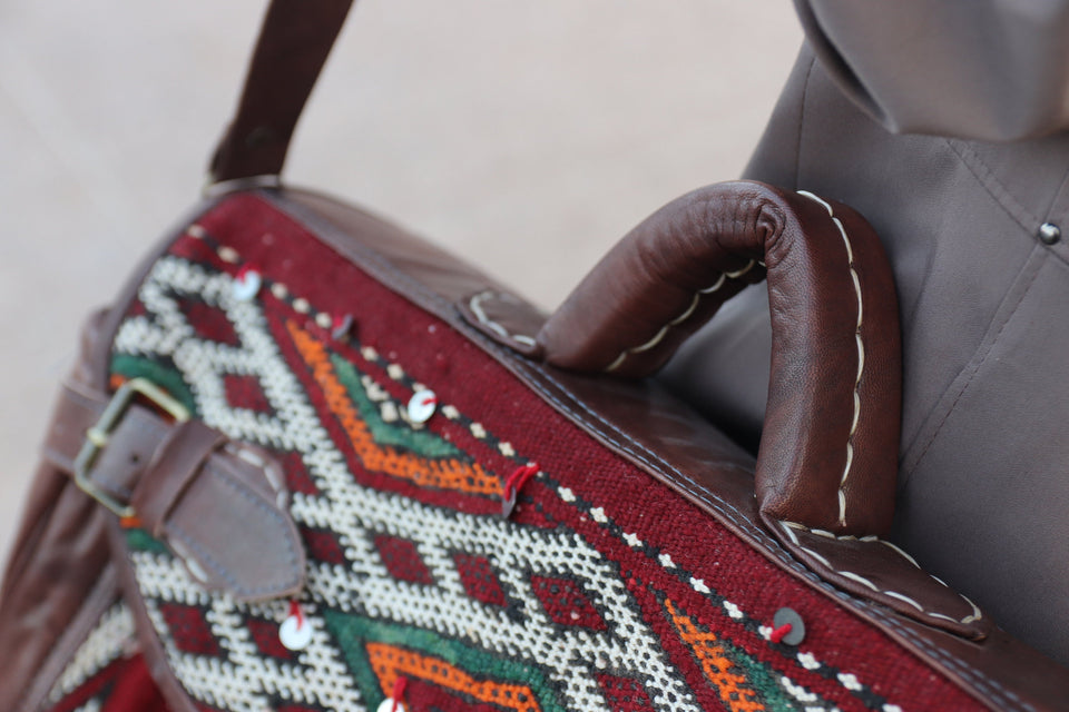Kilim Duffle Bag, Leather Duffle Bag, Duffle Weekender Bag, Kilim Bag Clearance, Handmade Rug Bag, Duffle Boho Chic Bag, Weekender Bag Kilim